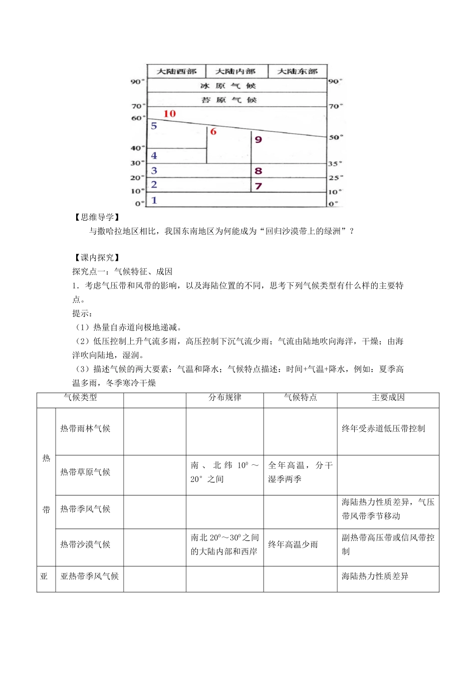 高中地理 第二章 地球上的大气 2.2.2 北半球冬、夏季气压中心 气压带和风带对气候的影响学案1 新人教版必修1-新人教版高一必修1地理学案_第2页