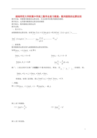 湖南省师范大学附属中学高三数学总复习 数列极限的运算法则教案