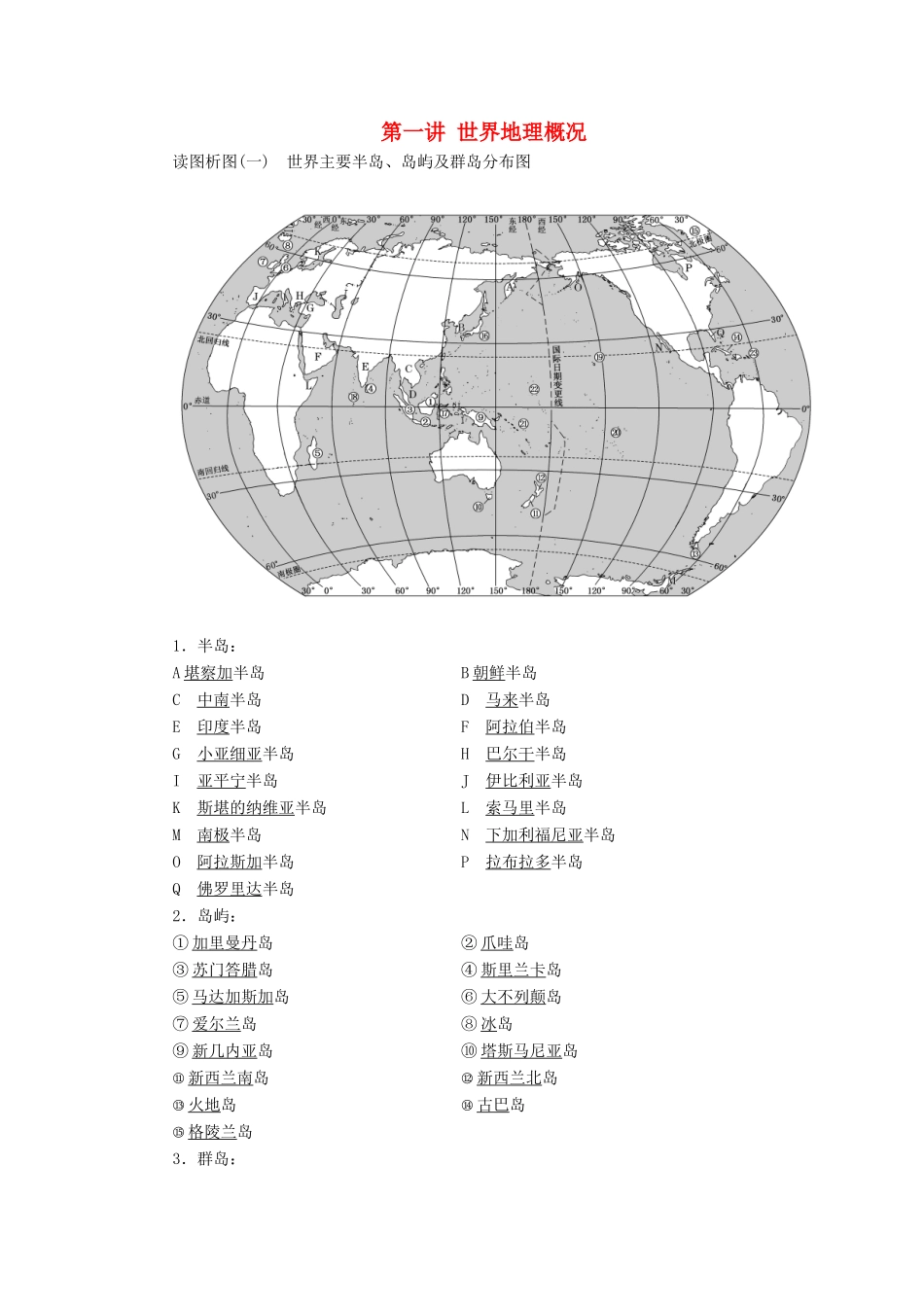 高考地理一轮复习 学好区域地理 功在平时 第一讲 世界地理概况学案（含解析）鲁教版-鲁教版高三全册地理学案_第1页