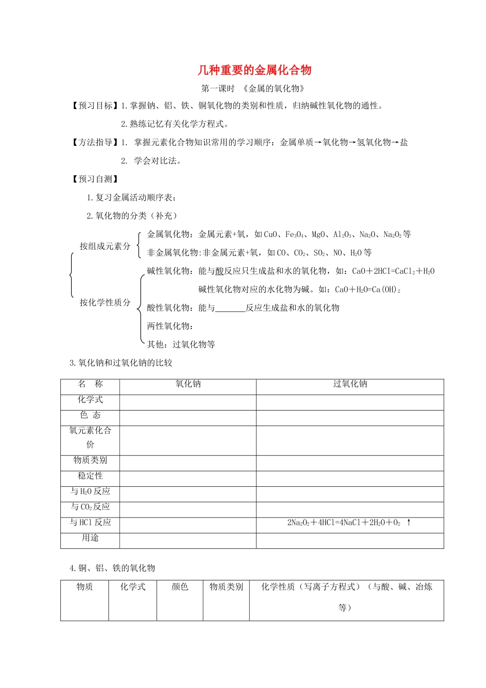 高中化学 第3章 第2节 几种重要的金属化合物（第1课时）学案（无答案）新人教版必修1-新人教版高一必修1化学学案_第1页