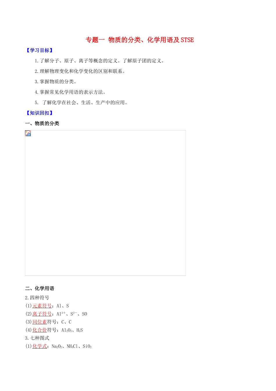 高考化学二轮复习 专题01 物质的分类、化学用语及STSE学案 鲁科版-鲁科版高三全册化学学案_第1页