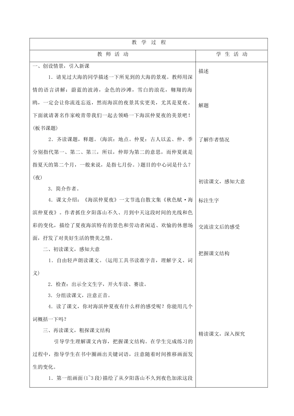 山东省烟台20中七年级语文 《海滨仲夏夜》教学设计_第2页