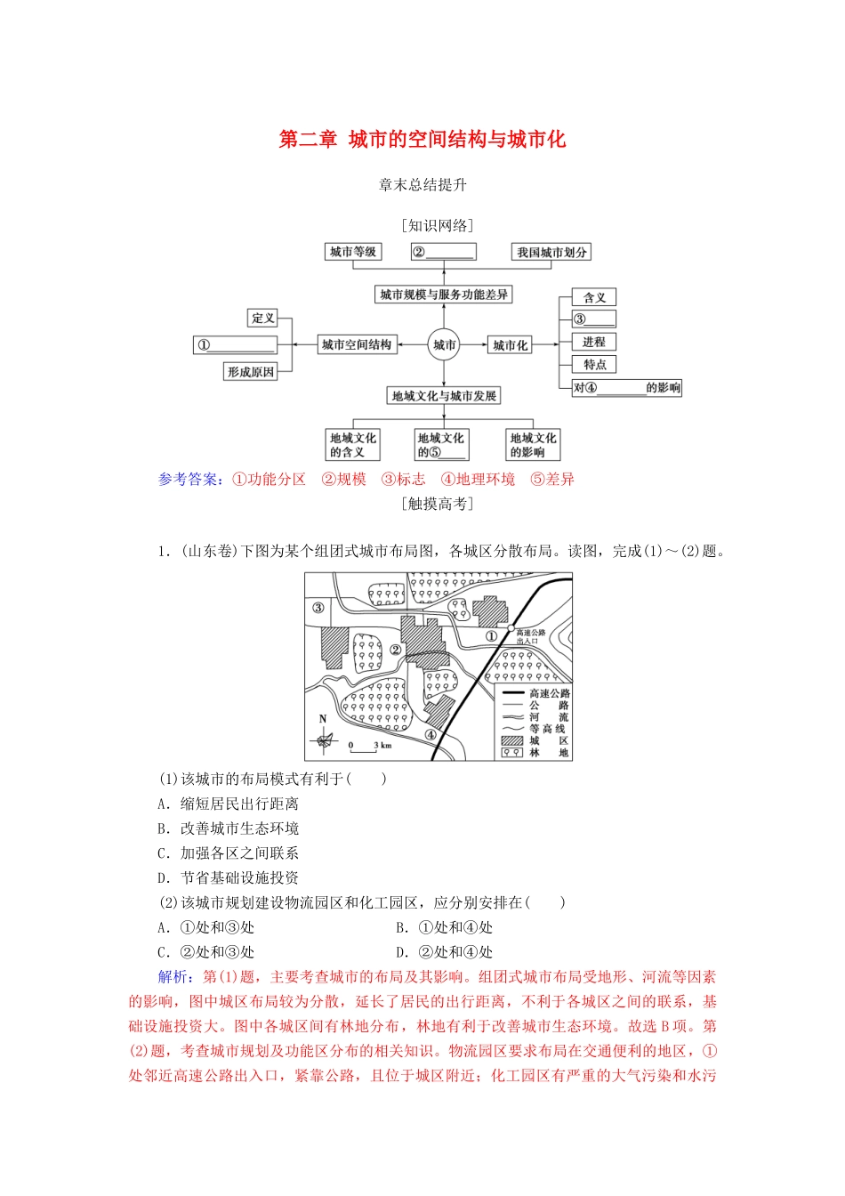 高中地理 第二章 城市的空间结构与城市化章末总结提升学案 中图版必修2-中图版高一必修2地理学案_第1页