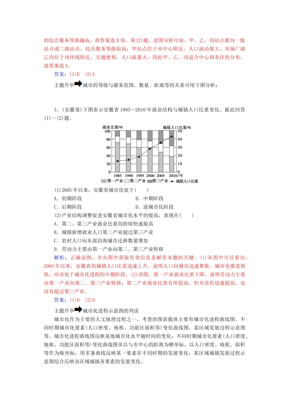 高中地理 第二章 城市的空间结构与城市化章末总结提升学案 中图版必修2-中图版高一必修2地理学案_第3页