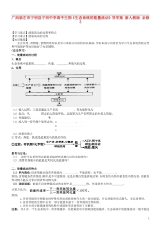 广西崇左市宁明县宁明中学高中生物《生态系统的能量流动》导学案 新人教版 必修3