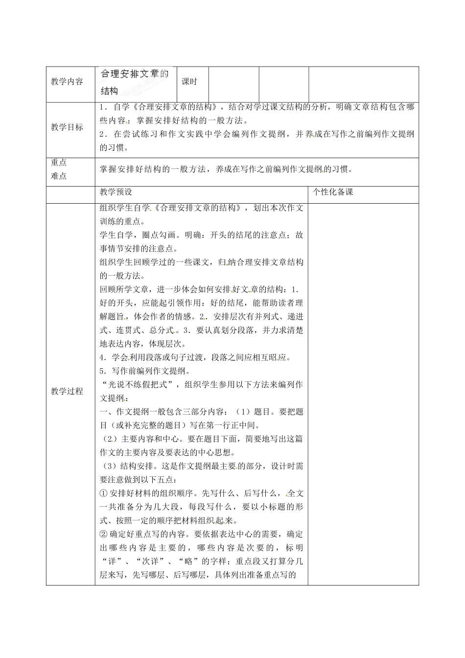 江苏省金坛市茅麓中学九年级语文上册 合理安排文章结构教案 苏教版_第2页