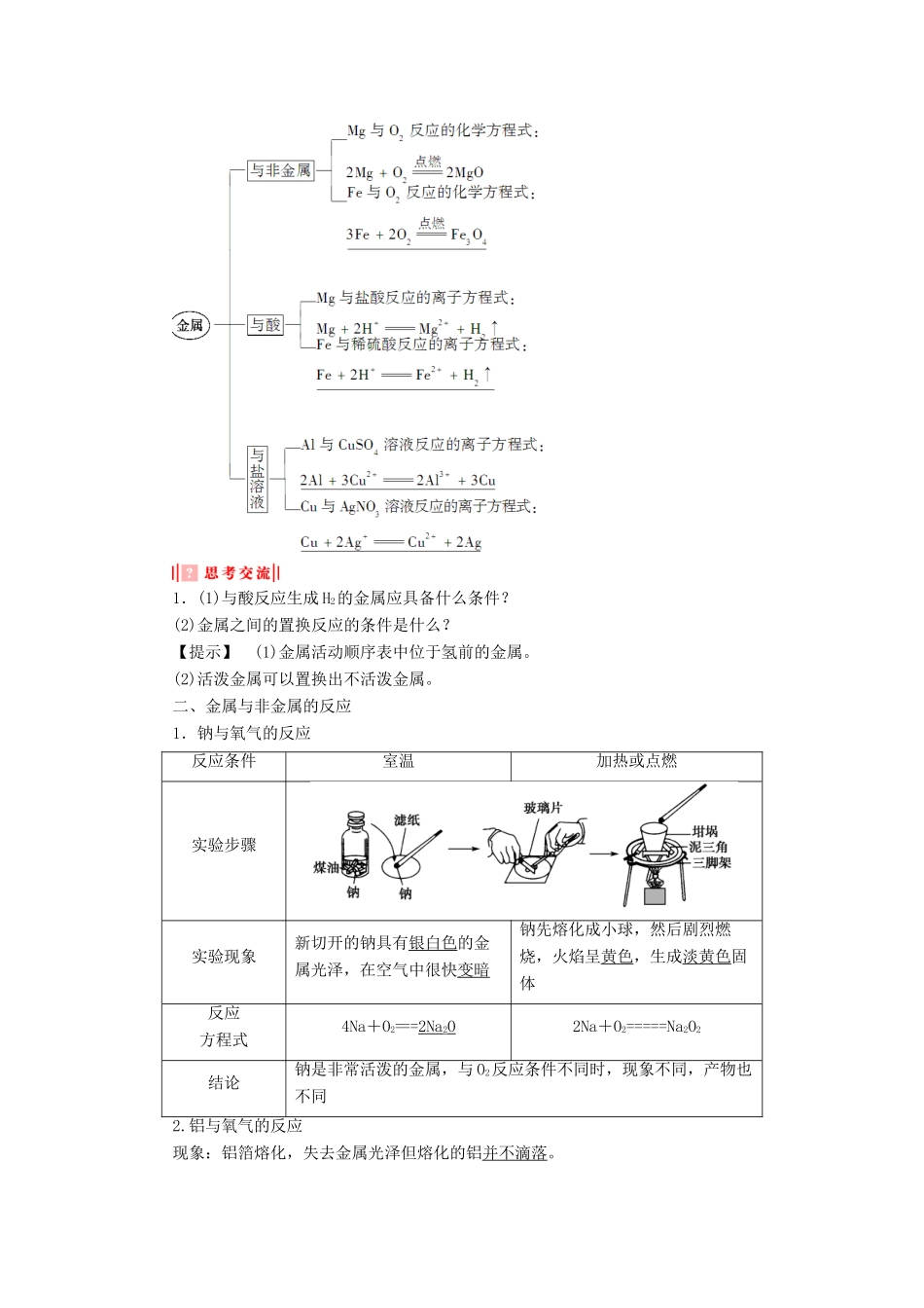 高中化学 第三章 金属及其化合物学案 新人教版必修1-新人教版高一必修1化学学案_第2页