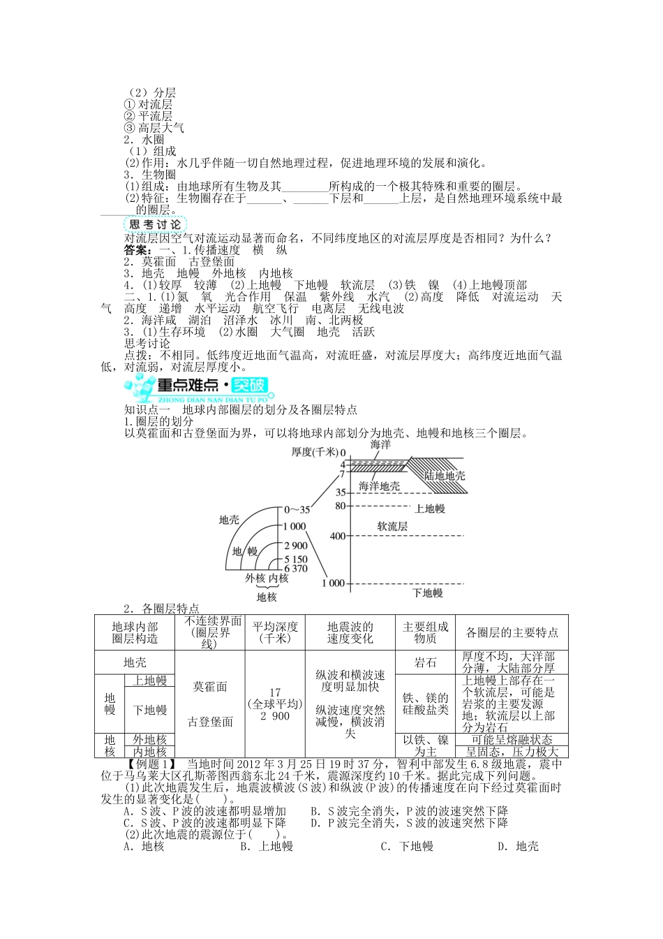 高中地理 第一章 宇宙中的地球 第四节 地球的圈层结构（1）学案 中图版必修1-中图版高一必修1地理学案_第2页