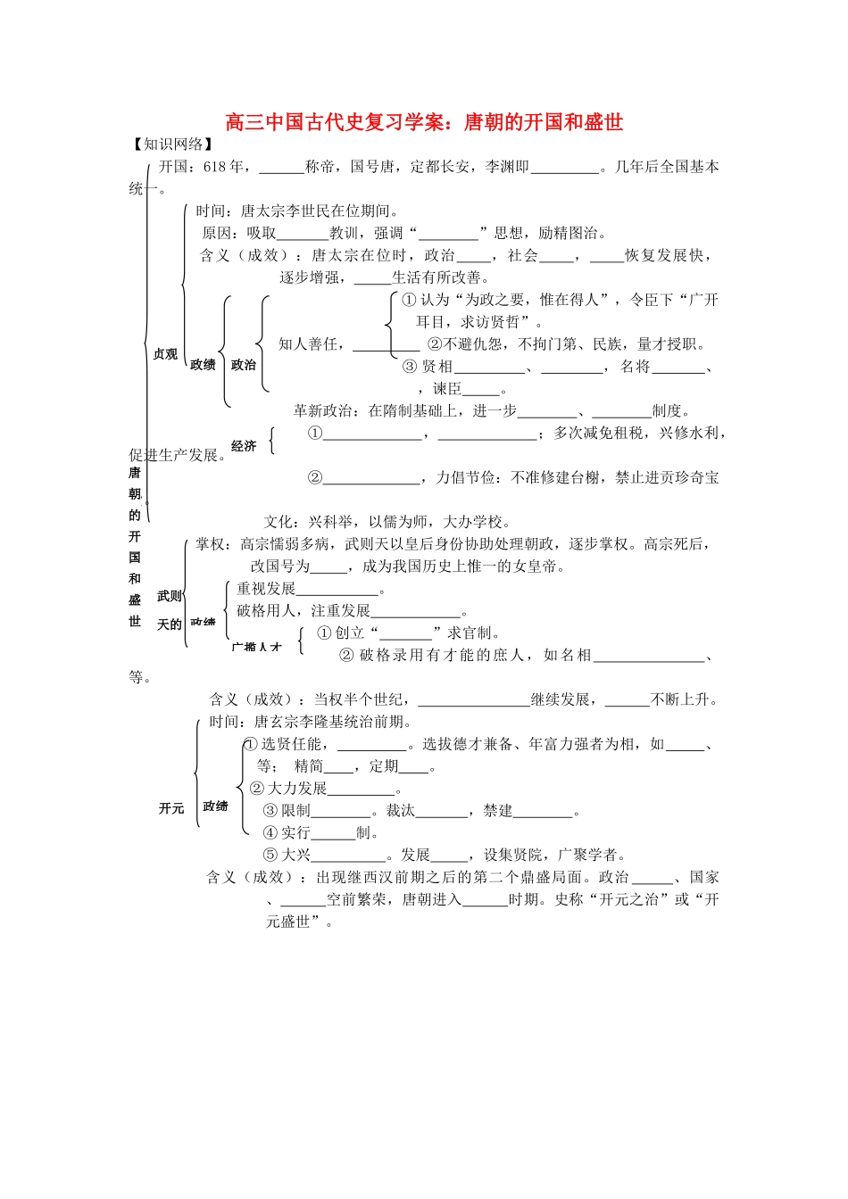 高三历史中国古代史复习学案：4.2  唐朝的开国和盛世旧人教版_第1页