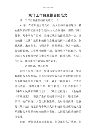统计工作自查报告的范文