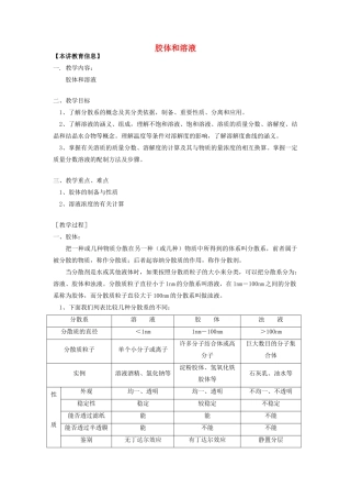 高考化学第一轮复习 专题 胶体和溶液学案 苏教版-苏教版高三全册化学学案