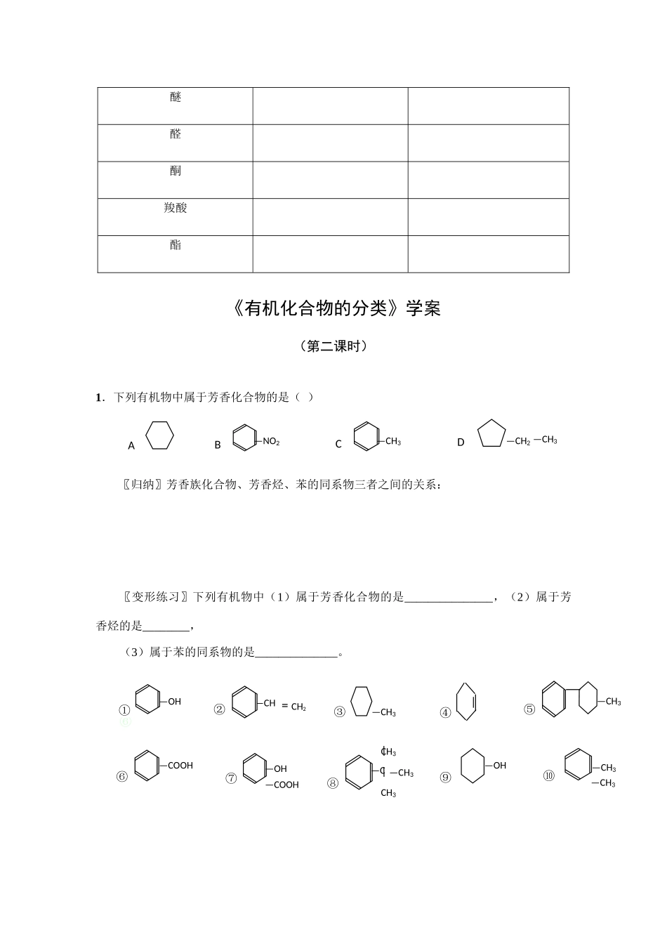 高中化学：1.1 有机化合物的分类 学案（新人教版选修5）_第2页
