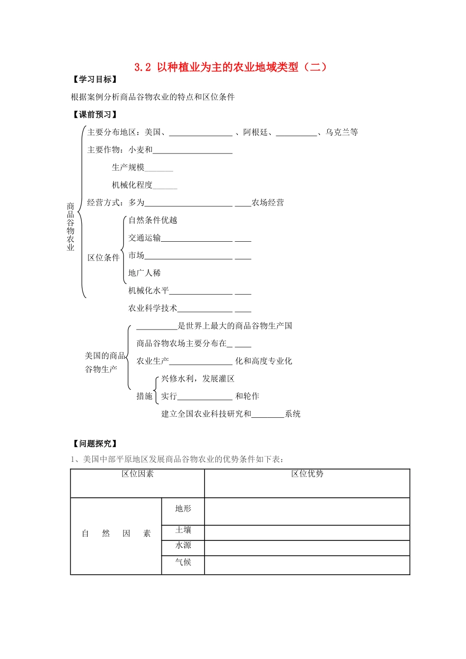高中地理 第三章 生产活动与地域联系 3.2 以种植业为主的农业地域类型（2）学案 中图版必修2-中图版高一必修2地理学案_第1页