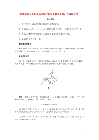 湖南省师范大学附属中学高三数学总复习 三垂线定理 教案