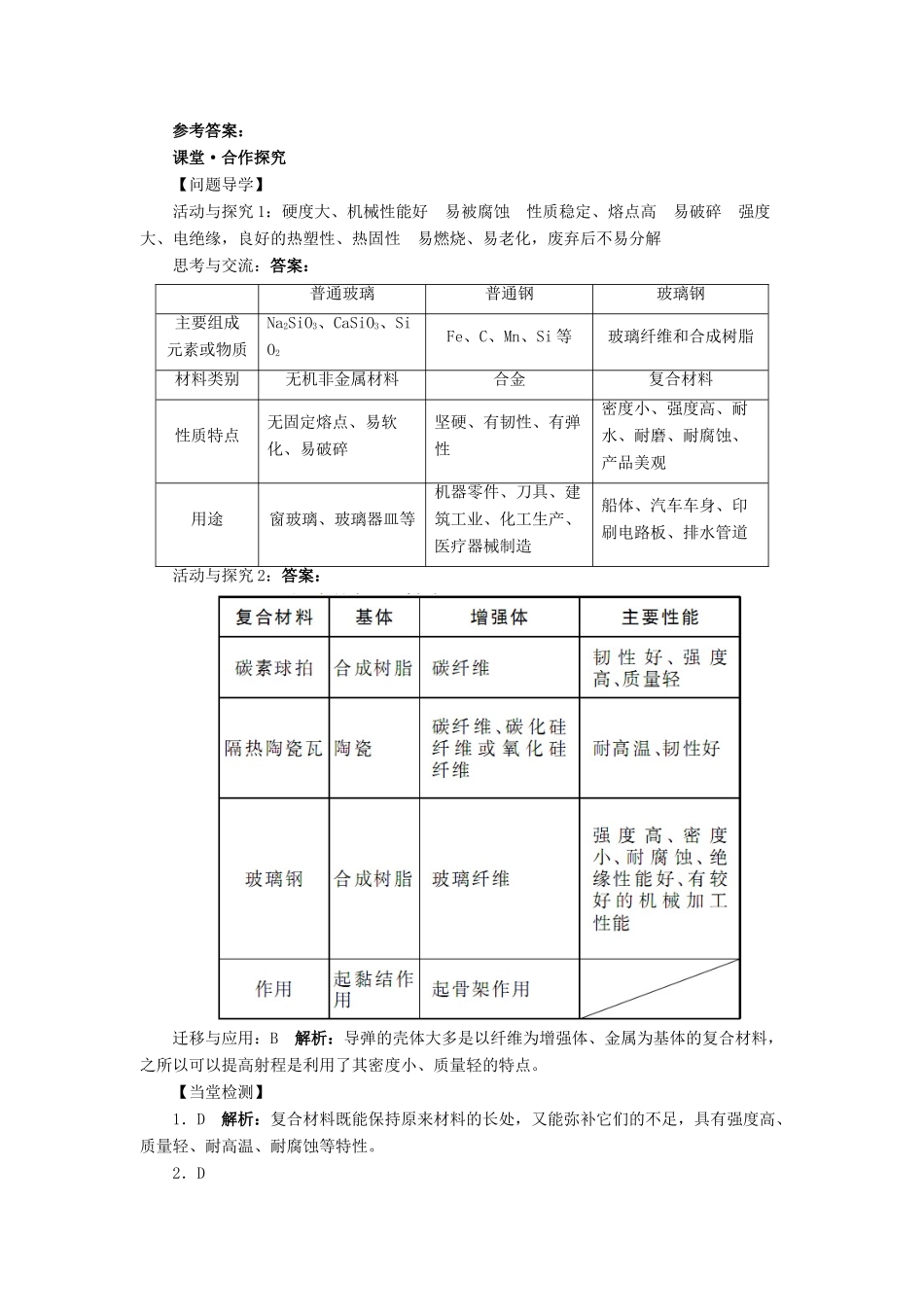 高中化学 第四章 第3节 复合材料学案 鲁科版必修1-鲁科版高一必修1化学学案_第3页