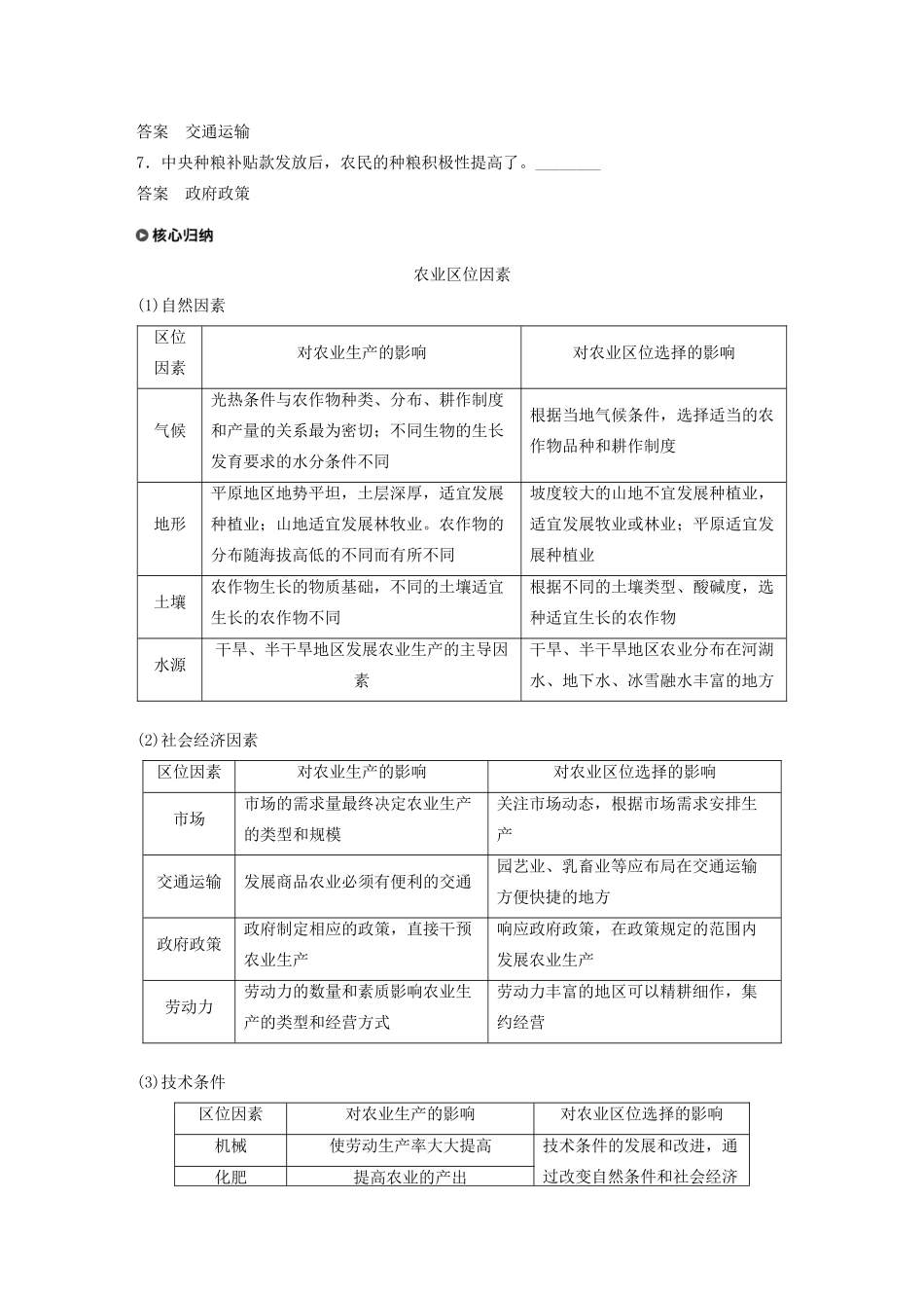 高中地理 第3单元 产业活动与地理环境 第一节 农业生产与地理环境 课时1 影响农业区位的因素 农业生产对地理环境的影响导学案 鲁教版必修2-鲁教版高一必修2地理学案_第3页
