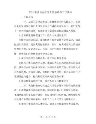 2024年爱卫办年度工作总结和工作要点