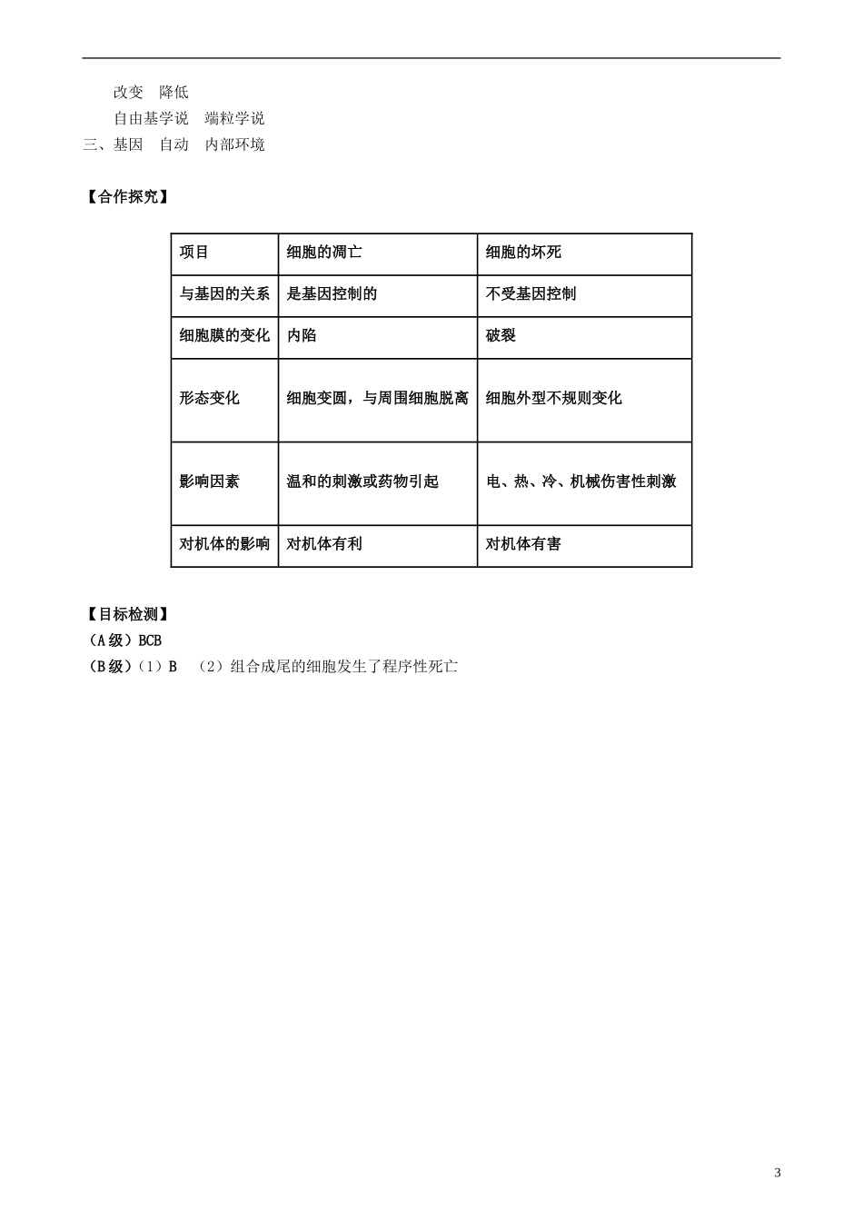 湖南省隆回县第二中学高中生物 第6章 第3节 细胞的衰老和凋亡学案 新人教版必修1_第3页