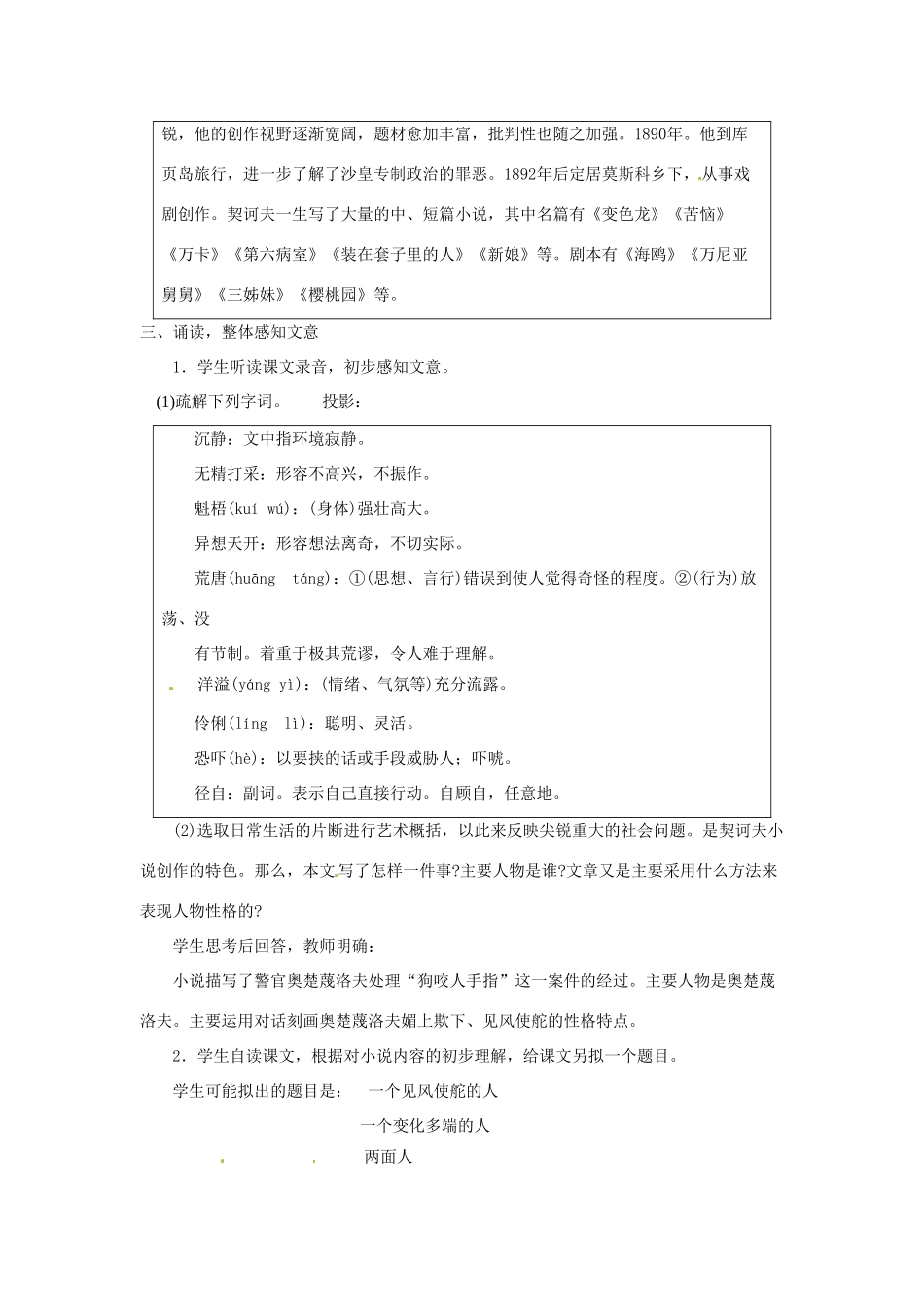 广东省东莞市寮步信义学校九年级语文下册《7 变色龙》教案 新人教版_第2页