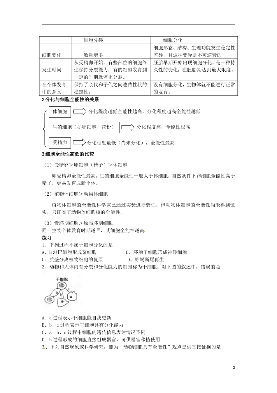 河北邯郸市第四中学高中生物 6.2分化学案 新人教版必修1_第2页
