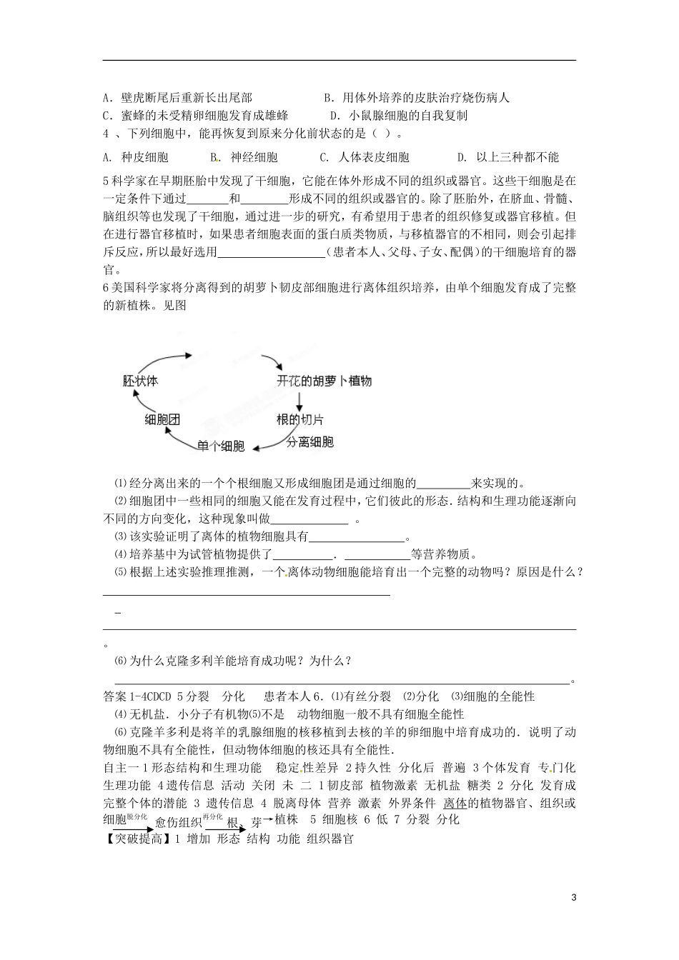 河北邯郸市第四中学高中生物 6.2分化学案 新人教版必修1_第3页