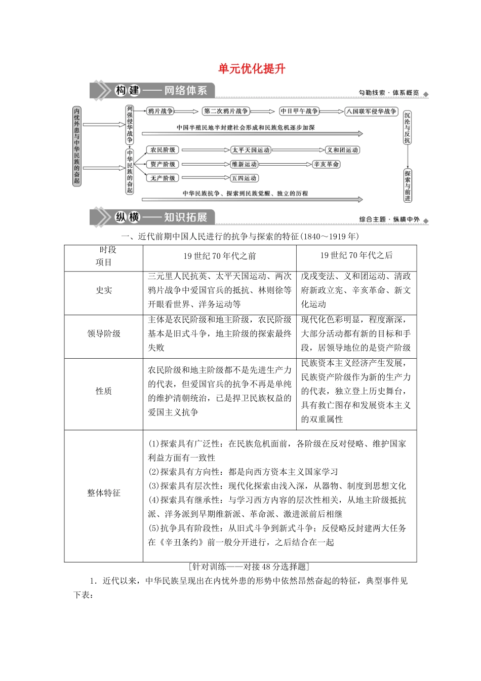 高考历史一轮复习 第三单元 内忧外患与中华民族的奋起单元优化提升学案 岳麓版-岳麓版高三全册历史学案_第1页