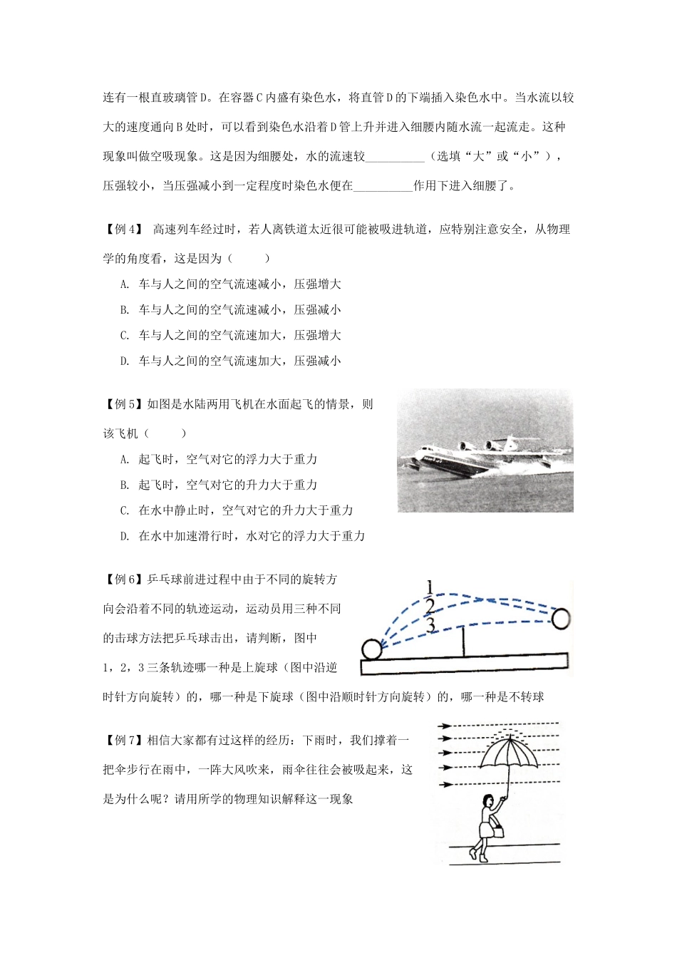秋九年级物理上册 6.7《液体的压强和流速》教案 （新版）上海教育版-人教版初中九年级上册物理教案_第2页
