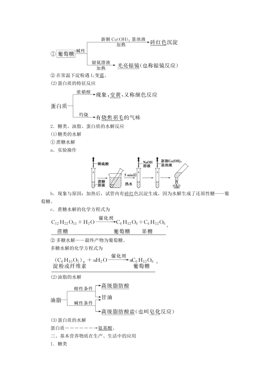高中化学 第3章 有机化合物 第4节 基本营养物质学案 新人教版必修2-新人教版高中必修2化学学案_第2页