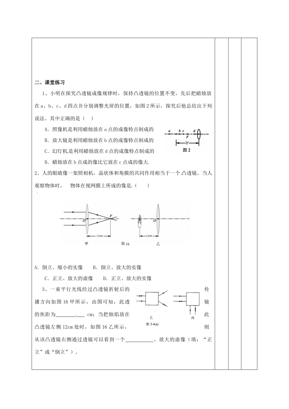 甘肃省武威市中考物理 透镜及其应用复习教案2-人教版初中九年级全册物理教案_第3页