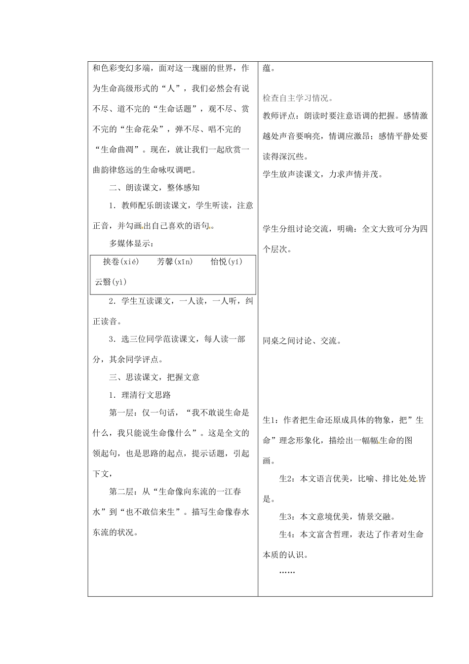 九年级语文下册《9 谈生命》教学设计2 新人教版-新人教版初中九年级下册语文教案_第2页