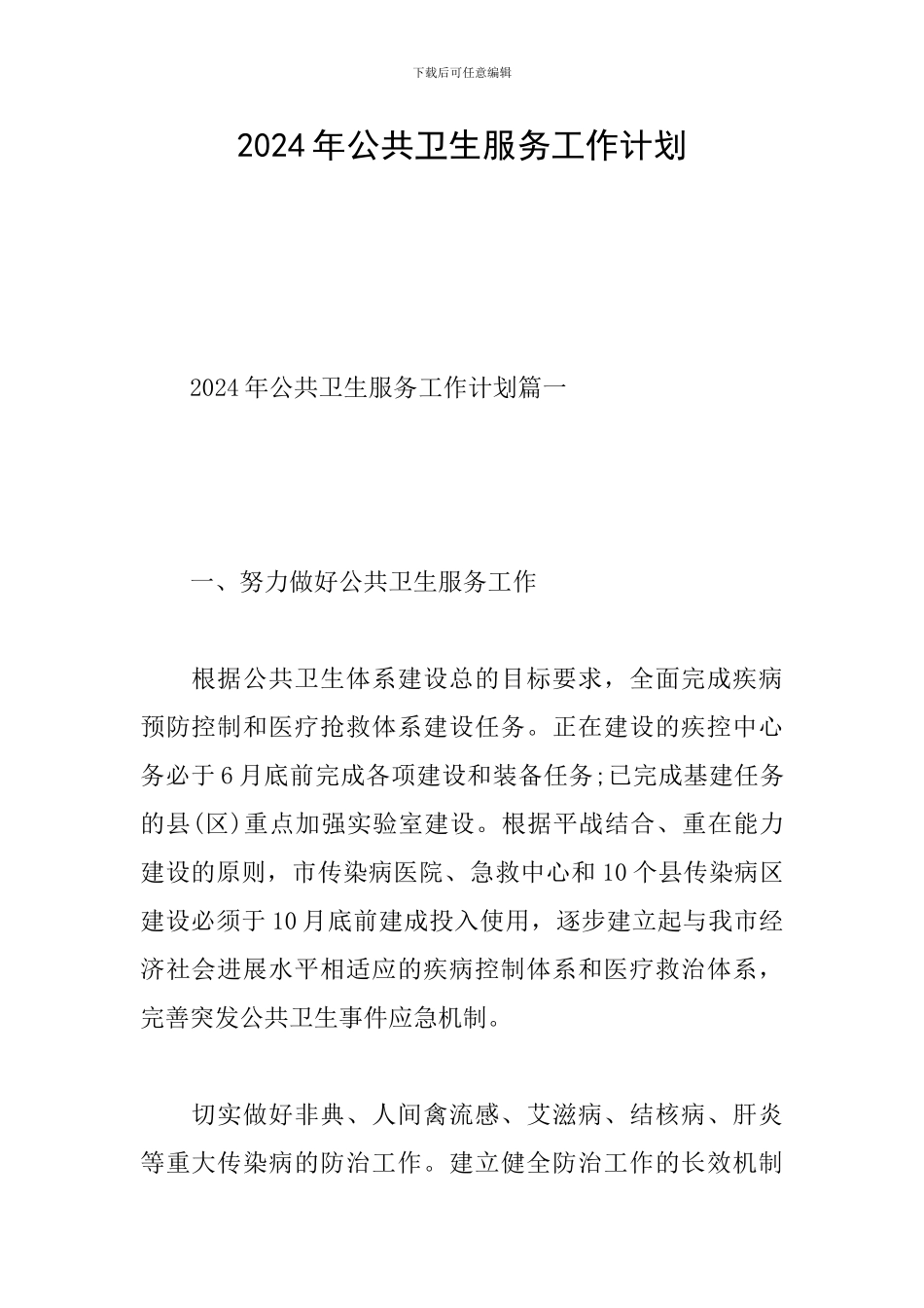 2024年公共卫生服务工作计划_第1页
