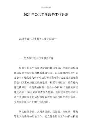 2024年公共卫生服务工作计划
