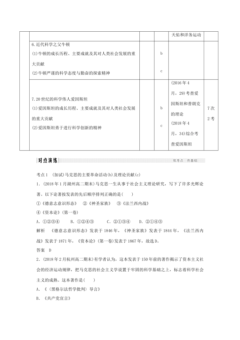 高考历史总复习 专题十六 中外历史人物评说 第39讲（加试）无产阶级革命家与杰出的科学家学案-人教版高三全册历史学案_第2页