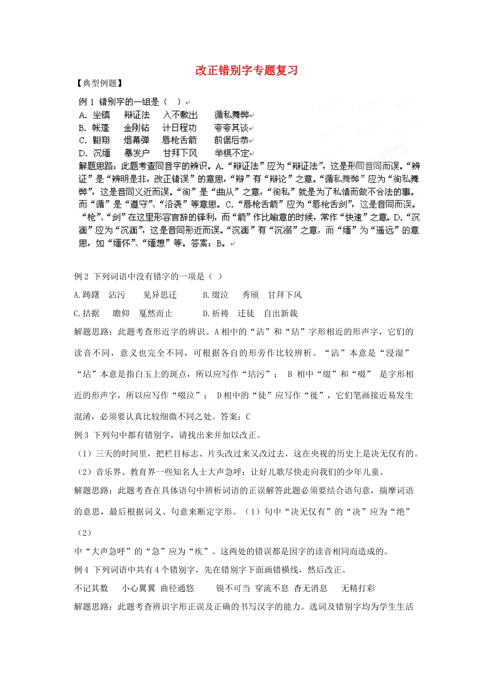 江苏省大丰市万盈二中中考语文专题 改正错别字专题复习教案 苏教版_第1页