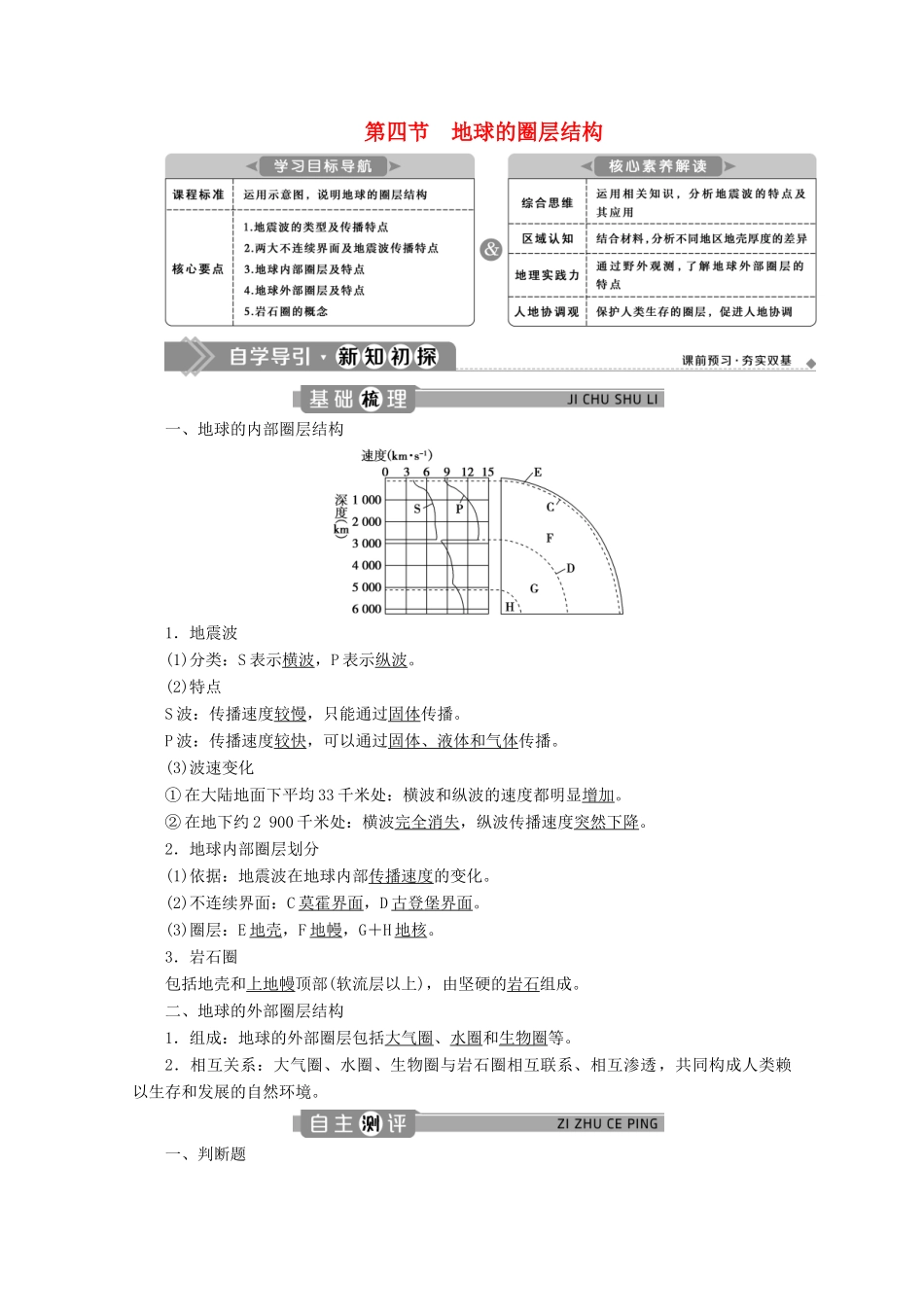 高中地理 第一章 宇宙中的地球 1.4 地球的圈层结构学案 新人教版必修第一册-新人教版高一第一册地理学案_第1页