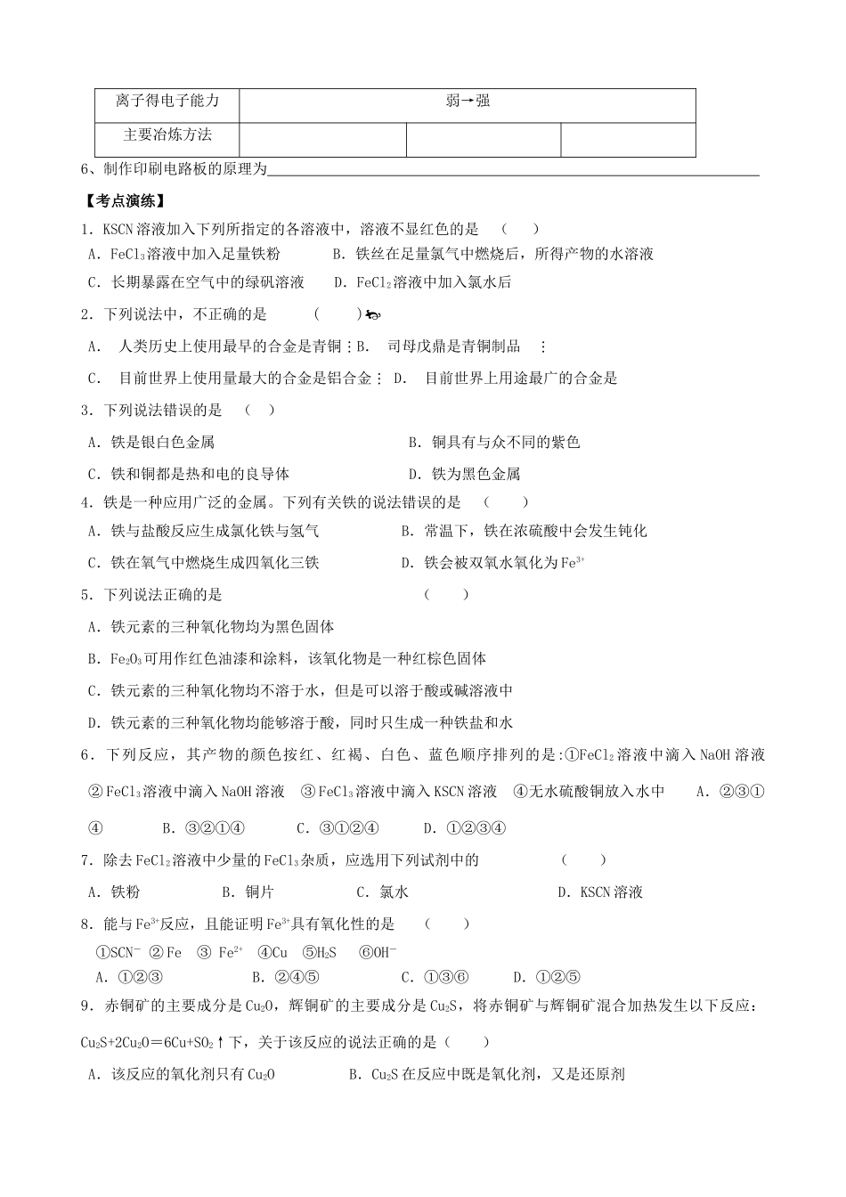 高中化学 第二单元《铁铜及其化合物的性质》导学案 新人教版版必修1_第2页