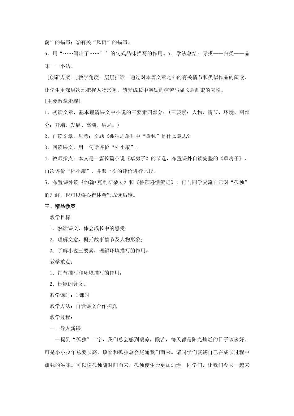 九年级语文上：第10课《孤独之旅》先说后教名师教案（人教新课标）_第2页