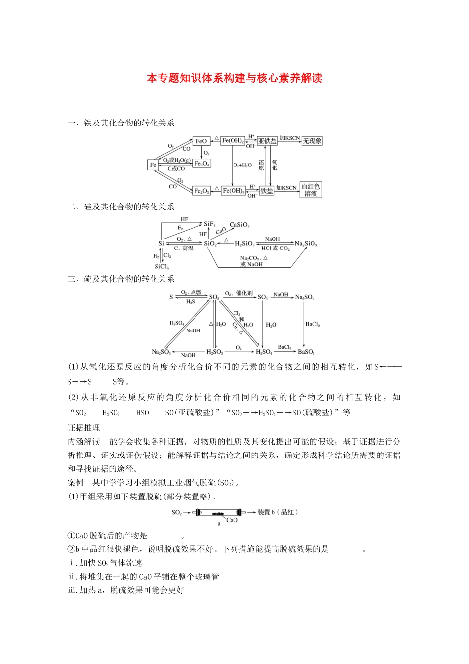 高中化学 专题4 硫、氮和可持续发展 本专题知识体系构建与核心素养解读学案 苏教版必修1-苏教版高一必修1化学学案_第1页