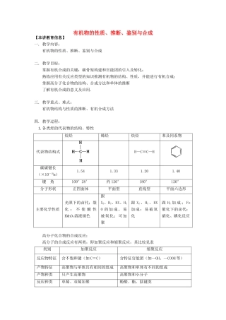 高考化学第一轮复习 专题 有机物的性质、推断、鉴别与合成学案 苏教版-苏教版高三全册化学学案