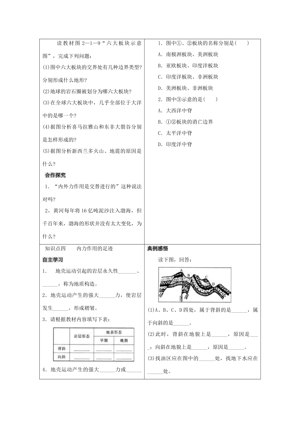 高一地理：2.1《岩石圈与地表形态》第二课时 学案 鲁教版必修1_第2页
