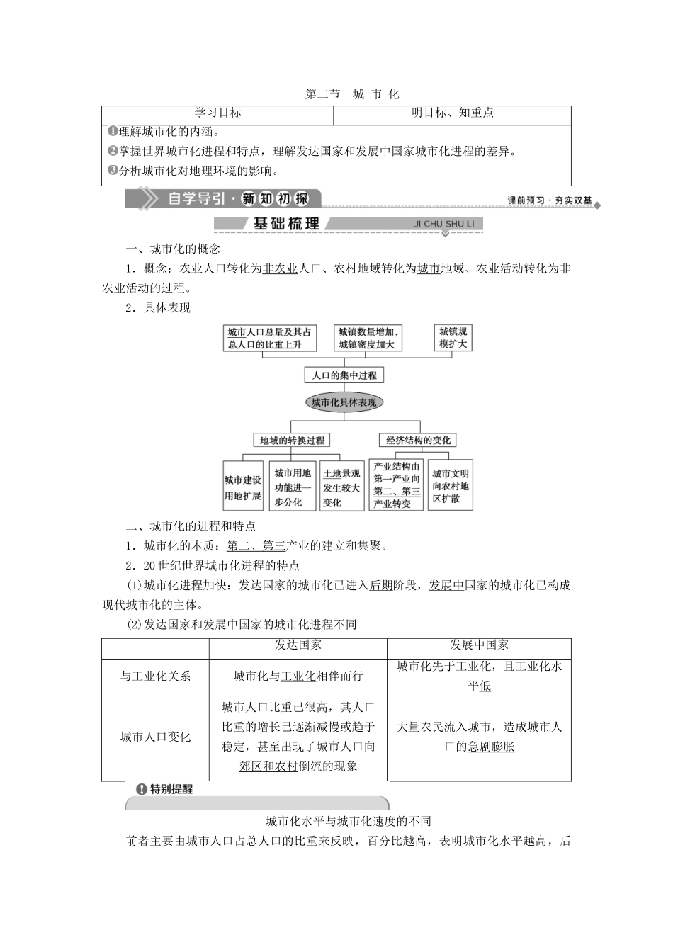 高中地理 第二章 城市的空间结构与城市化 第二节 城市化学案 中图版必修2-中图版高一必修2地理学案_第1页