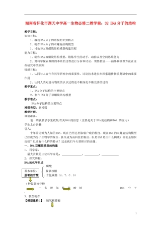 湖南省怀化市湖天中学高中生物 3.2 DNA分子的结构教学案 新人教版必修2