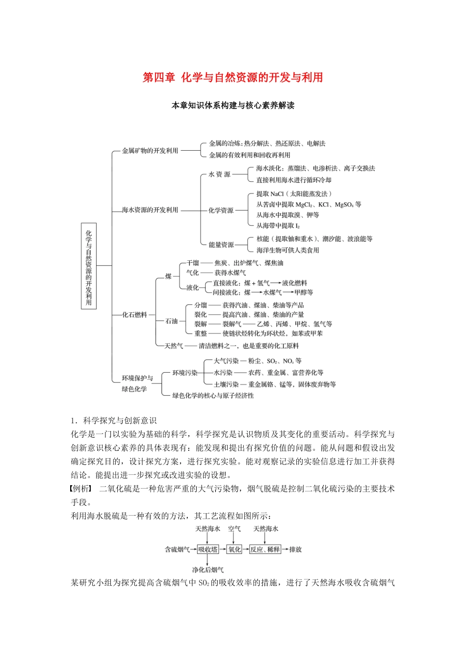 高中化学 第四章 化学与自然资源的开发与利用本章知识体系构建与核心素养解读学案 新人教版必修2-新人教版高一必修2化学学案_第1页