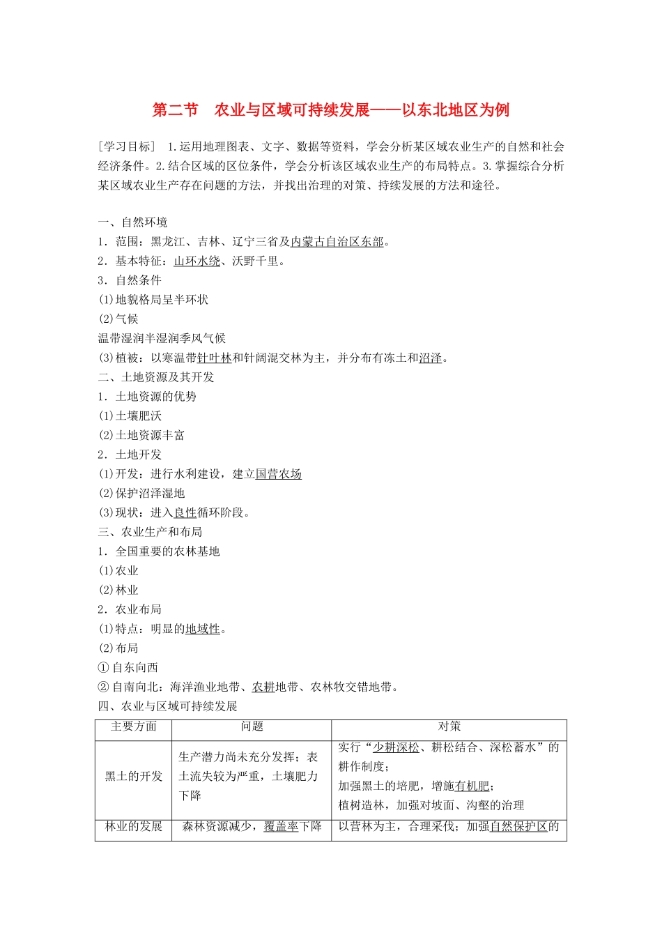 高中地理 第四单元 区域综合开发与可持续发展 第二节 农业与区域可持续发展学案 鲁教版必修3-鲁教版高一必修3地理学案_第1页