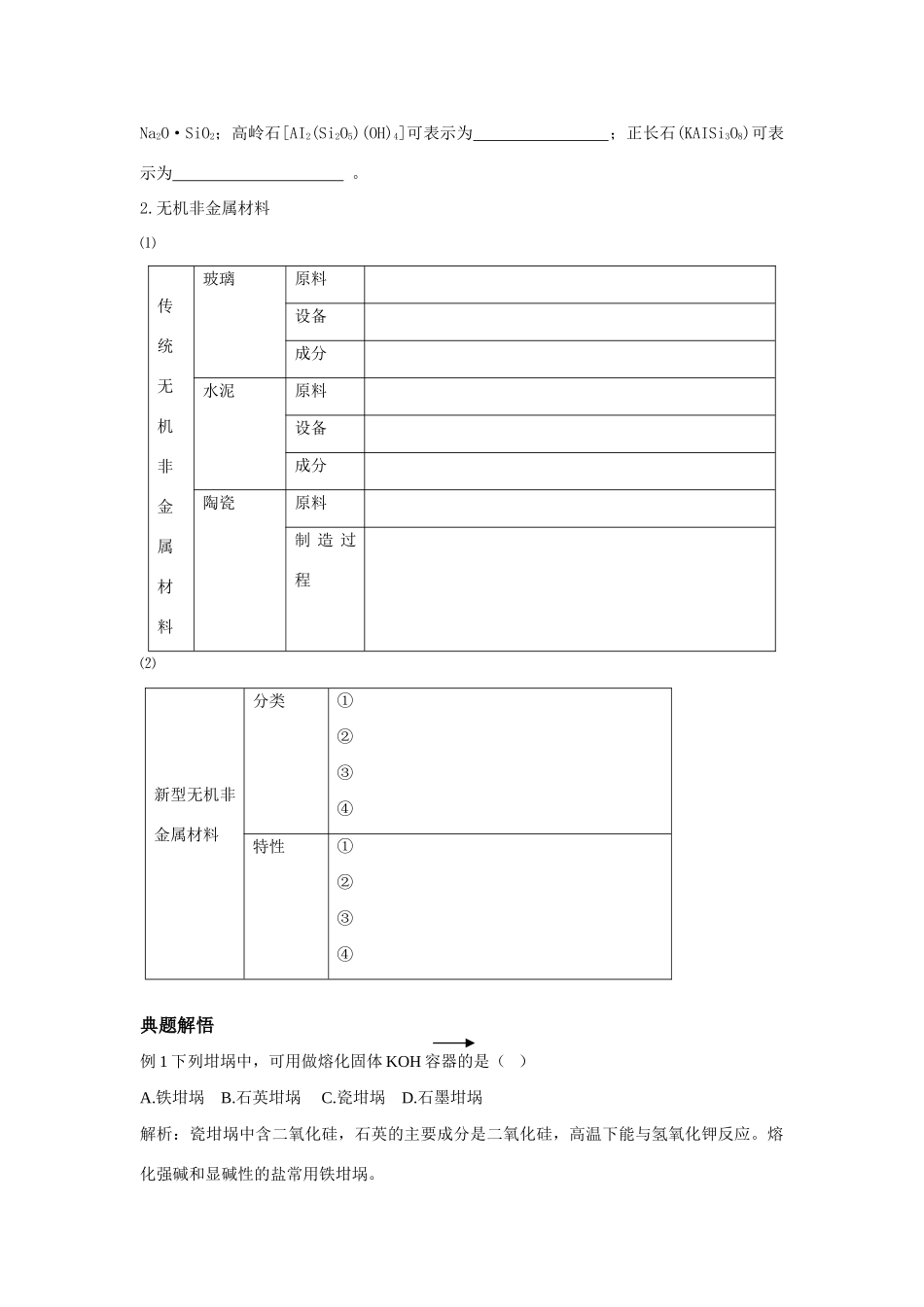 高考化学专题复习精品学案：硅及其非金属材料（旧人教必修）_第2页