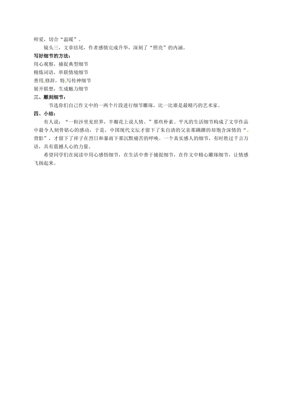江苏省句容市中考语文 作文指导——细节描写教案-人教版初中九年级全册语文教案_第2页