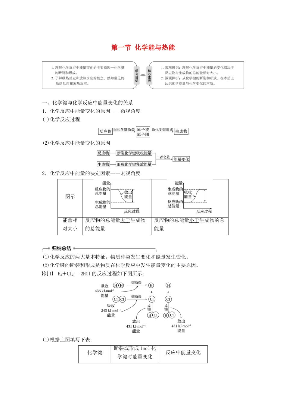 高中化学 第二章 化学反应与能量 2.1 化学能与热能学案 新人教版必修2-新人教版高二必修2化学学案_第1页