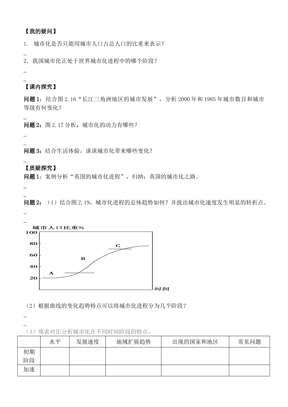 高中地理 2.3城市化（第1课时）导学案 新人教版必修2-新人教版高一必修2地理学案_第2页