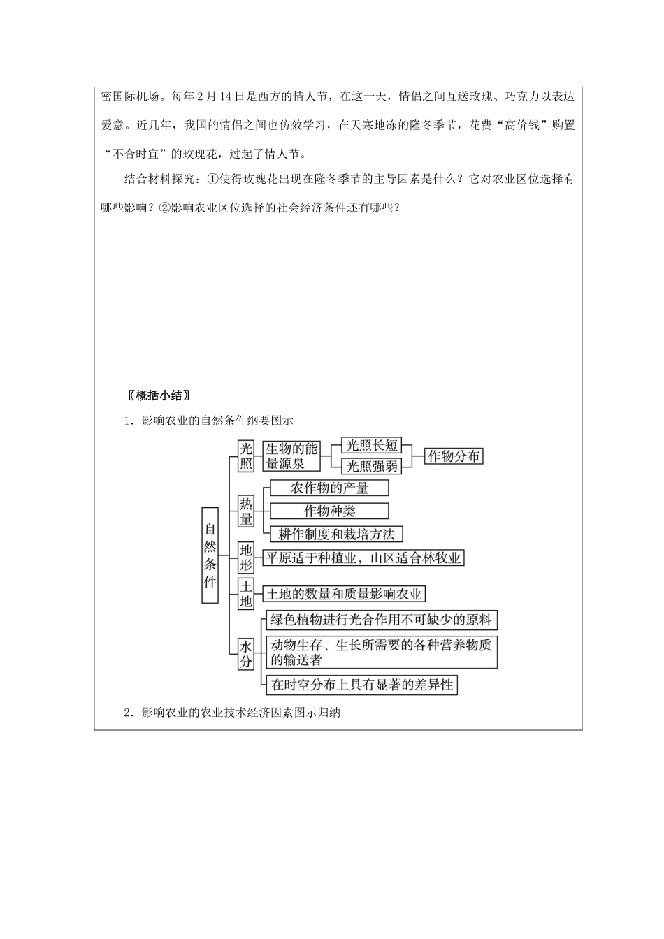 高中地理 第三章 区域产业活动 3.2 农业区位因素和农业地域类型（第1课时）学案 湘教版必修2-湘教版高一必修2地理学案_第3页