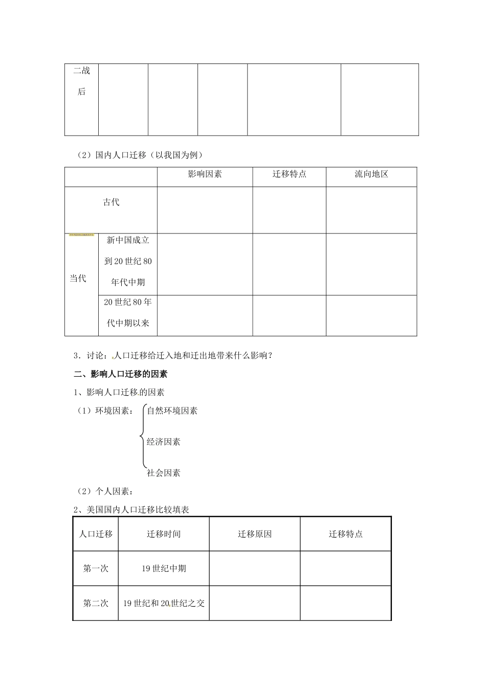 高中地理 1.2人口空间变化学案 新人教版必修2-新人教版高一必修2地理学案_第2页